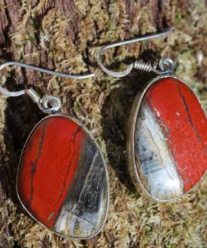 Australian Silver Red Snakeskin Jasper Earrings, Australian handmade unique crsytal healing jewelry, natural red gemstone cool earrings,