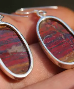 Alternative view of Australian Silver Red Sunset Jasper Earrings, Australian handmade unique crsytal healing jewelry, natural red gemstone cool earrings,
