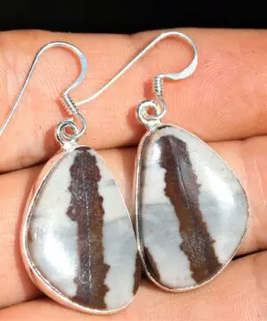 Alternative view of Australian outback Jasper Silver Earrings, Australian handmade unique crsytal healing jewelry, natural  brown gemstone cool earrings