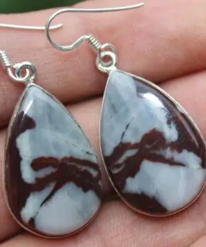Alternative view of Australian outback Jasper Silver Earrings, Australian handmade unique crsytal healing jewelry, natural  brown gemstone cool earrings
