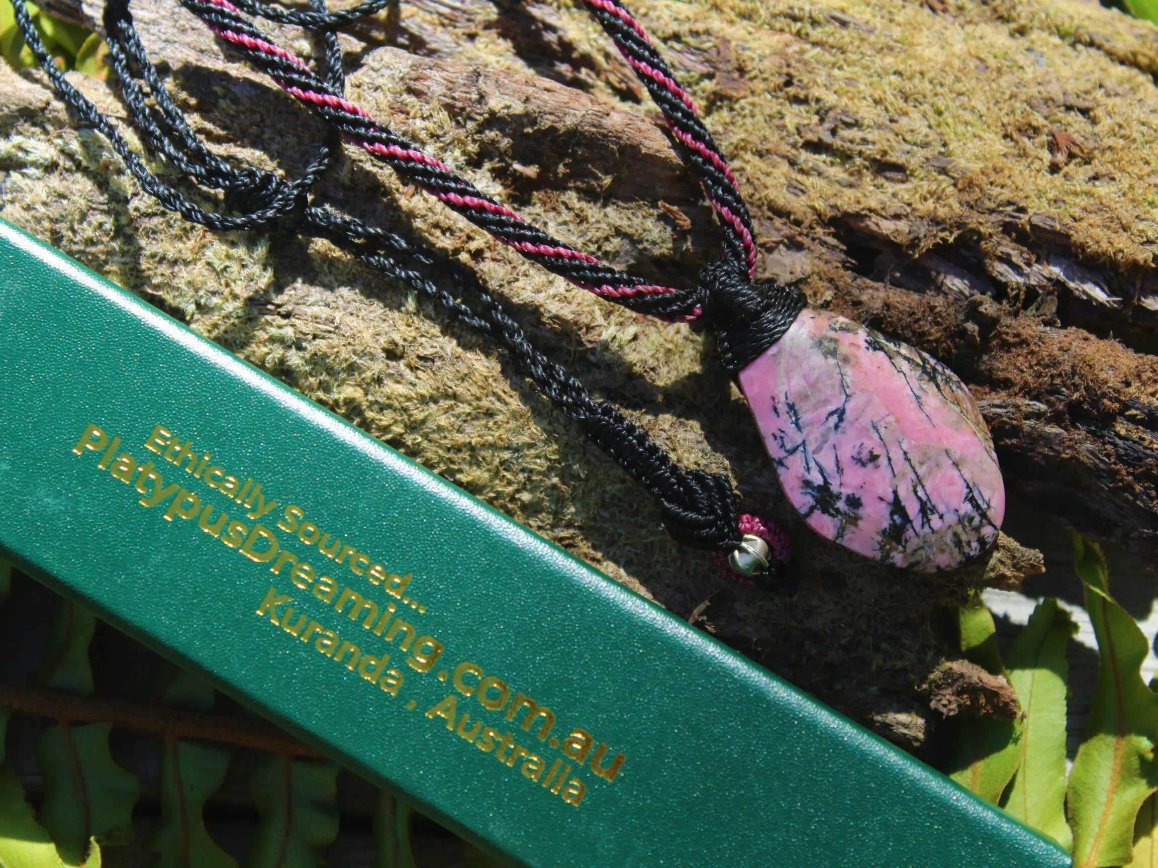 Australian Queensland Royal Dendritic Rhodonite pendant,Australian Made Macrame Cord Pink Stone, Taurus, october birth stone, Healing Stone - Image 8