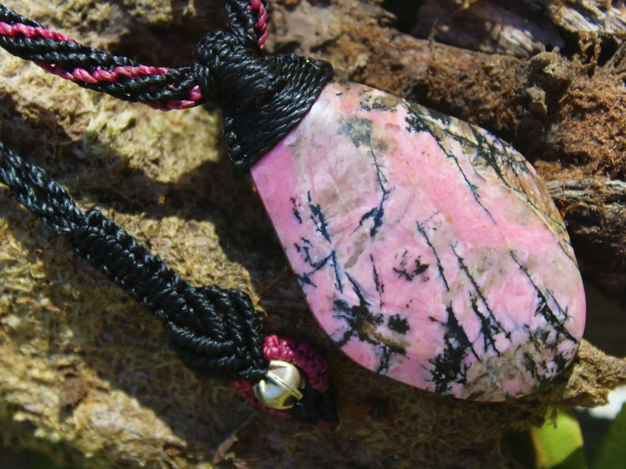 Australian Queensland Royal Dendritic Rhodonite pendant,Australian Made Macrame Cord Pink Stone, Taurus, october birth stone, Healing Stone - Image 4