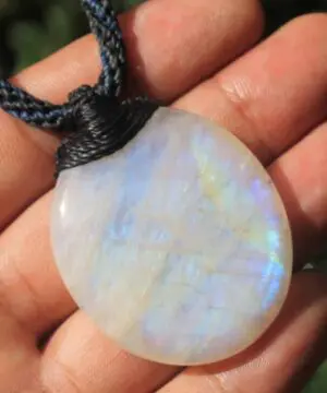 Alternative view of HUGE RAINBOW MOONSTONE Necklace,moonstone jewelry,white stone Pendant,Australian made Macrame Cord Healing Crystal Jewelry,platypus dreaming