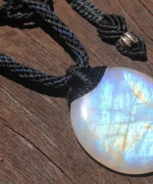 HUGE RAINBOW MOONSTONE Necklace,moonstone jewelry,white stone Pendant,Australian made Macrame Cord Healing Crystal Jewelry,platypus dreaming