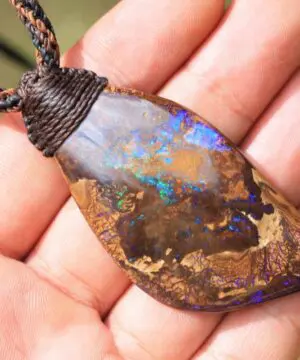 HUGE Fire Galaxy Australian Matrix Boulder Opal Necklace ,ethically sourced tribal opal pendant,Australian made macrame natural jewelry