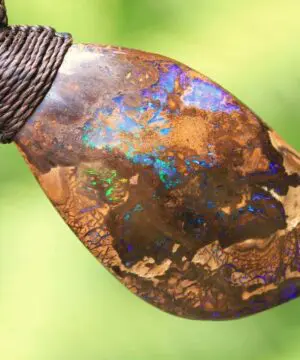 Alternative view of HUGE Fire Galaxy Australian Matrix Boulder Opal Necklace ,ethically sourced tribal opal pendant,Australian made macrame natural jewelry