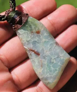 Alternative view of Australian Chrysoprase Quartz Pendant Necklace,Chrysoprase Jewelry, Natural Green stone, australian made macrame cord, natural pendant