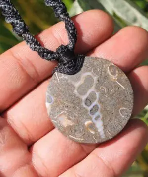Alternative view of Unicorn stone, Elimia Agate necklace, turritella agate pendant , elven jewelry, australian made macrame cord , male and female Jewellery