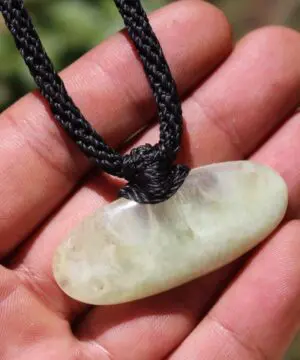 Alternative view of Australian made Prehnite Pendant, Australian Prehnite Necklace, Elven Macrame Cord, healing crystal jewelry, Gemstone Jewelry, yellow stone