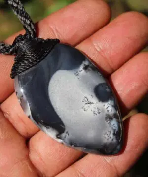 Alternative view of Black Opal Merlinite Pendant,Elven Dendritic Opal,Dendrite Opal Necklace,Australian made macrame cord Healing stone Necklace Jewelry