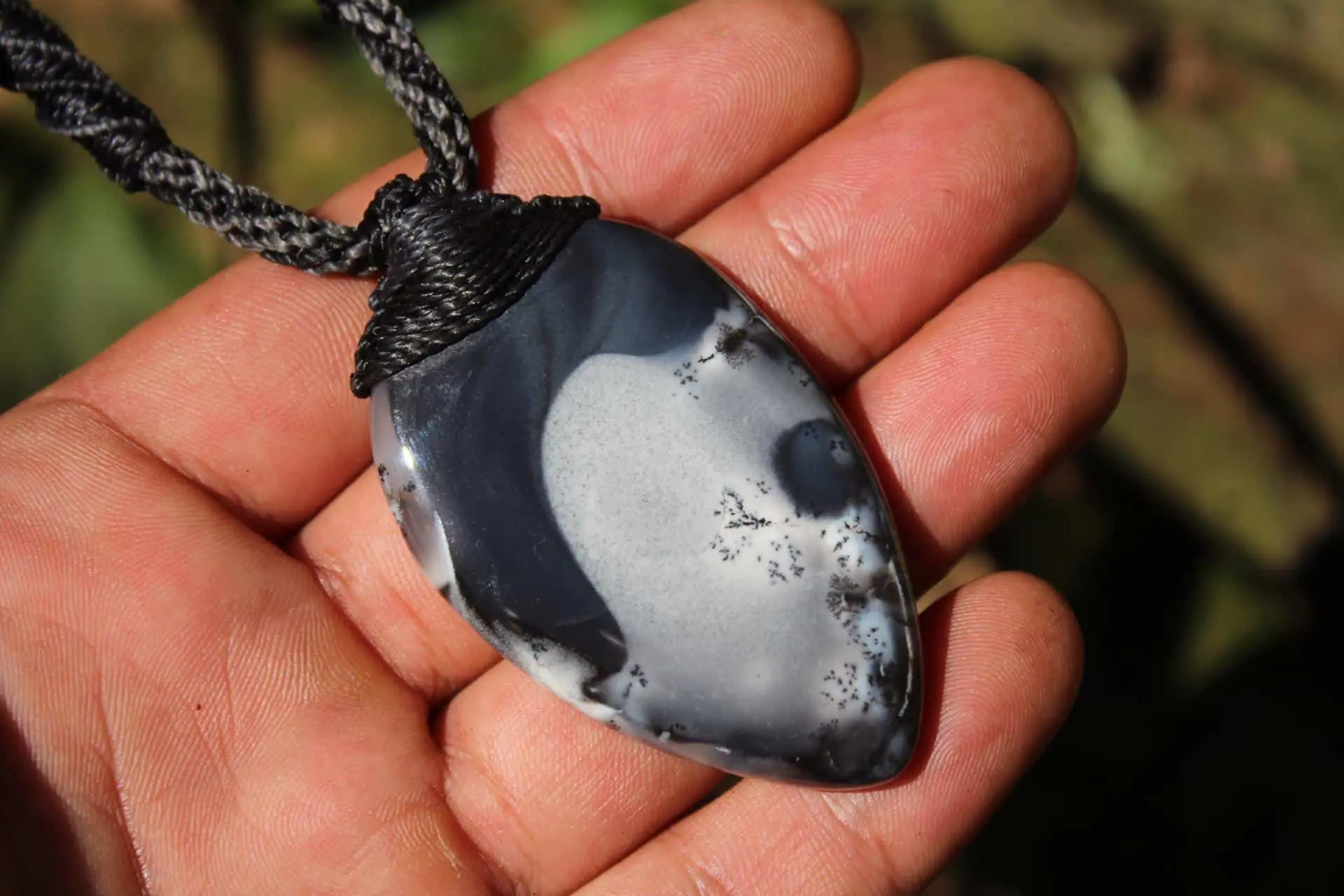 Black Opal Merlinite Pendant,Elven Dendritic Opal,Dendrite Opal Necklace,Australian made macrame cord Healing stone Necklace Jewelry - Image 2