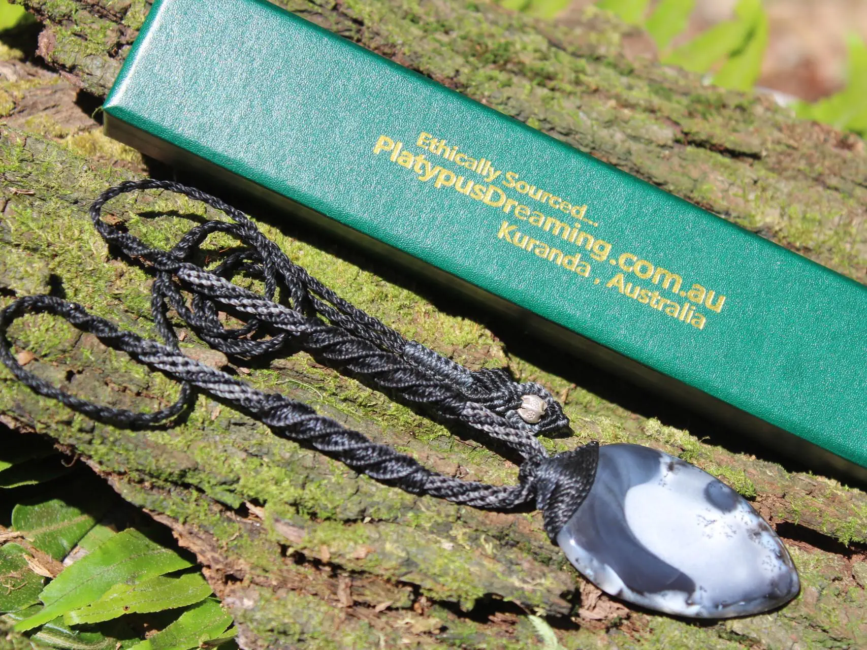 Black Opal Merlinite Pendant,Elven Dendritic Opal,Dendrite Opal Necklace,Australian made macrame cord Healing stone Necklace Jewelry - Image 9