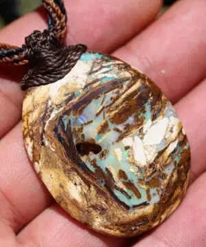 Alternative view of Koroit OPAL Necklace, Matrix Boulder opal jewelry, Australian made macrame cord,Elvan Jewelry, Australian Opal Talisman