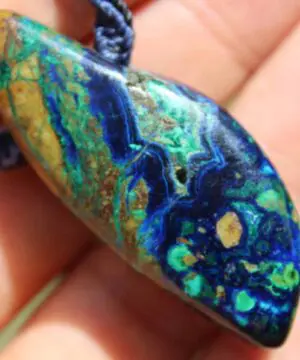 Elven Azurite Pendant, CHRYSOCOLLA Necklace,Malachite Necklace. Macrame Necklace,Deep Blue Elf jewelry, Talisman