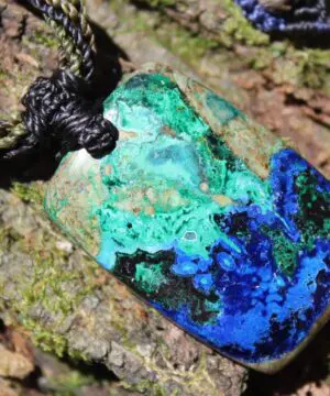 High End Australian Azurite Talisman, CHRYSOCOLLA Pendant Necklace,Malachite Necklace. Macrame Necklace, healing crystal jewelry ELF