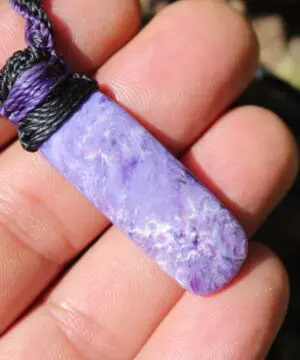 Alternative view of Siberia snowflake charoite pendant, charoite necklace,  australian made macrame cord, natural purple stone jewelry , reiki healing crystal,