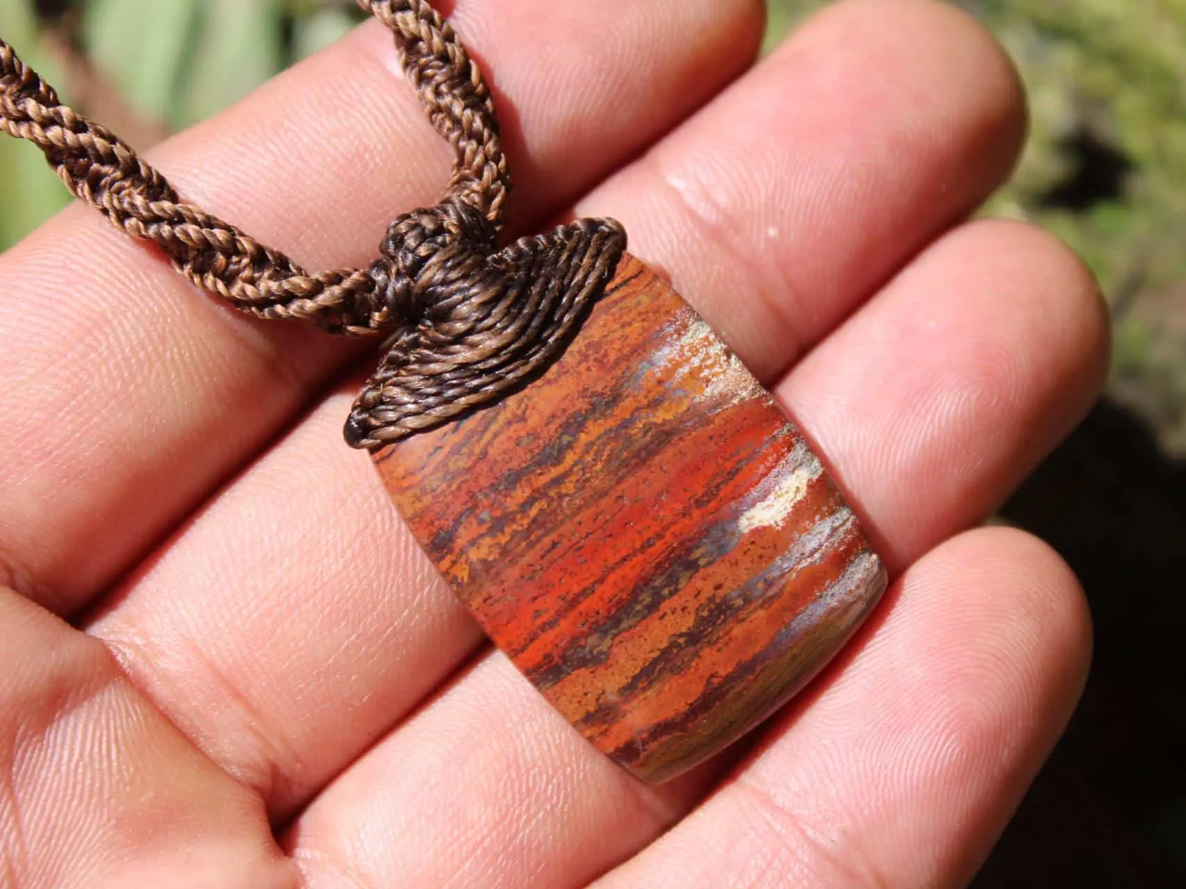 Australian Sunset Jasper Pendant, Red Snakeskin Jasper,,Art Crystal Necklace,Red stone, australian made macrame cord , Australian stone - Image 2