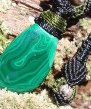 Malachite Necklace,Tribal Malachite Pendant, Elven Jewelry, crystal healing jewellery,Australian made Macrame Cord, Green stone