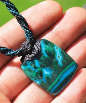 Alternative view of Rare CHRYSOCOLLA Pendant Necklace,Malachite Necklace, Gem Silica,  Macrame Necklace, healing jewelry ELF Fae Faery