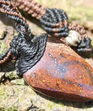 Winton OPAL Necklace, Elven Matrix Opal Pendant, Australian made Macrame Cord Healing Crystal Jewelry,Australian Boulder Opal stone talisman