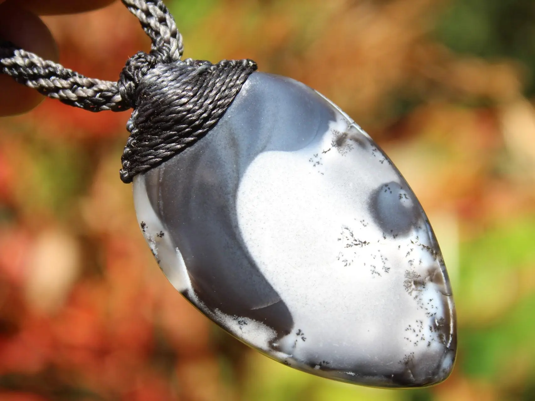 Black Opal Merlinite Pendant,Elven Dendritic Opal,Dendrite Opal Necklace,Australian made macrame cord Healing stone Necklace Jewelry - Image 4