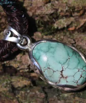 Alternative view of Tibetan Turquoise Silver Pendant, Elven Turquoise Necklace, Australian made Elven Macrame Cord Healing Crystal Jewelry , Christmas gift idea