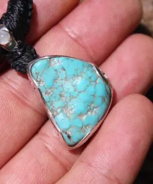 Alternative view of Turquoise Silver Pendant Talisman, Elven Turquoise Necklace, Macrame cord,Healing Crystal Jewelry,Australian Made,