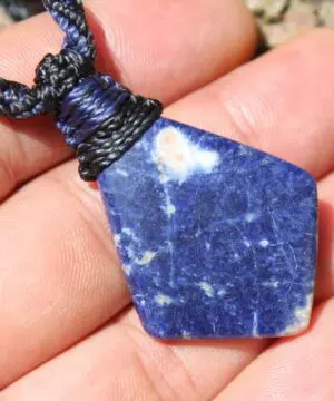 Alternative view of Canadian SODALITE Pendant,australian made macrame necklace royal gemmy sodalite ,tribal Blue Stone healing Crystal Elven Jewellery,