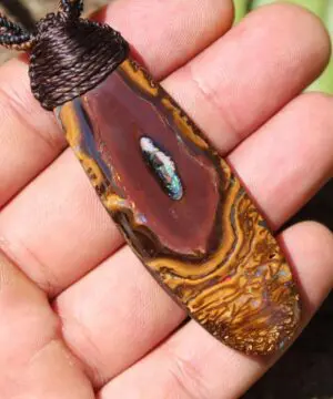 Alternative view of Huge Opal Pendant ,Tribal Yowah Nut Boulder Opal Necklace,Australian Opal jewelry,purple opal macrame necklace,