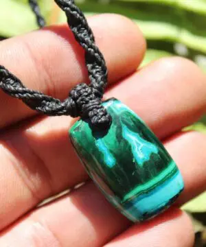 Alternative view of Gem Silica Necklace, Rare CHRYSOCOLLA Pendant Necklace,Malachite Necklace,  Macrame Necklace,  Elven Pendant with Silver Beads