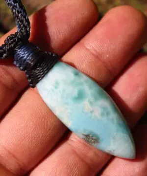 Alternative view of Elven Talisman LARIMAR Pendant Macrame Necklace, Burning man Jewelry,mermaid dolphin stone,Elf cosplay,Blue Stone Pendant