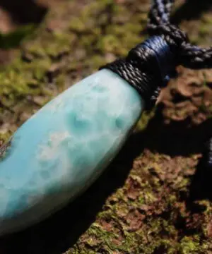 Elven Talisman LARIMAR Pendant Macrame Necklace, Burning man Jewelry,mermaid dolphin stone,Elf cosplay,Blue Stone Pendant