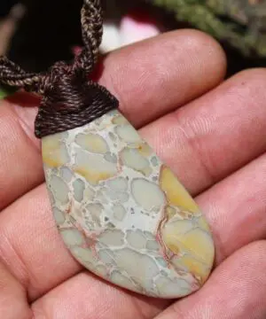 Alternative view of Silver Peak Variscite Necklace Jewelry,American SpiderWeb Variscite Pendant,Australian Made Macrame cord,Elven Jewelry, Variscite Pendant