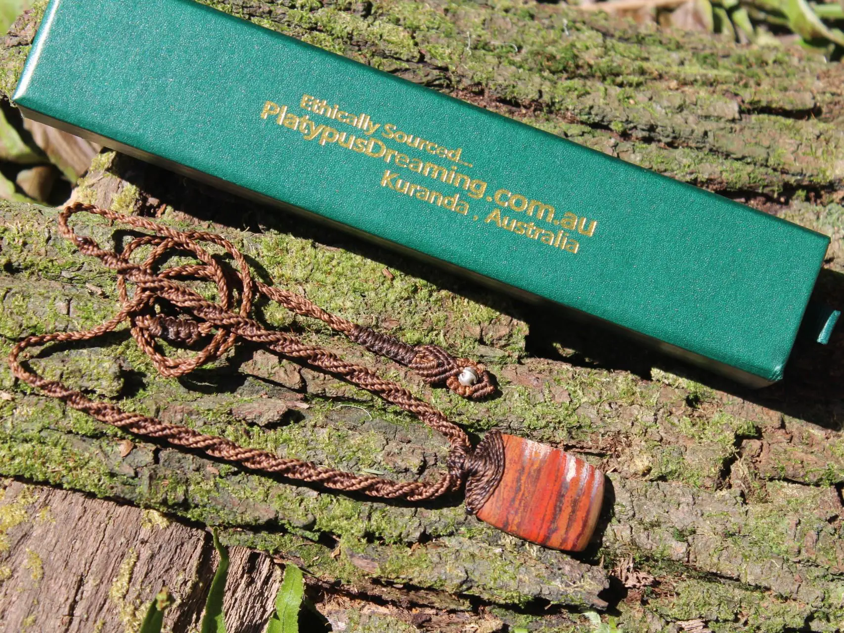 Australian Sunset Jasper Pendant, Red Snakeskin Jasper,,Art Crystal Necklace,Red stone, australian made macrame cord , Australian stone - Image 3