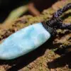 Larimar Dolphin stone Pendant Australian made Macrame cord summer beach jewelry, Viking Celtic Jewellery,Elven Stone Pendant tribal wear