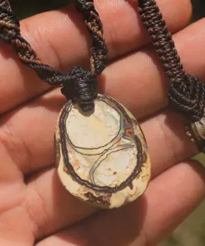 Alternative view of Australian Yowah Nut Boulder Opal Necklace • Tribal Opal Talisman • 1000 Silver Bead • Australian Handmade • Tropical Cord Crystal Pendant