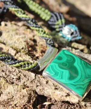 Malachite Pendant Sterling Silver Necklace,Australian made macrame cord, Malachite Macrame Necklace,Silver Jewelry,gift for her him