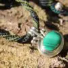 Silver Malachite Pendant Necklace, Australian made  macrame cord, Malachite Macrame Necklace,Silver Jewelry,gift for her him