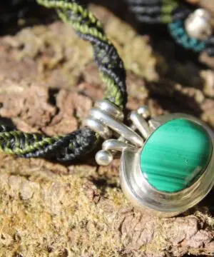 Silver Malachite Pendant Necklace, Australian made macrame cord, Malachite Macrame Necklace,Silver Jewelry,gift for her him