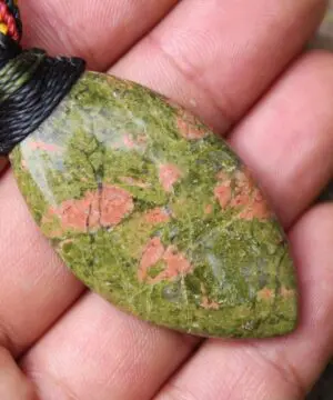 Alternative view of Unakite Talisman Necklace, Raw Unakite Pendant, Heart Chakra Healing, Boho Gemstone Necklace, Macrame cord,Handmade  Healing Crystal Jewelry