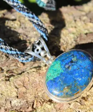 Silver Azurite Necklace ,Azurite Pendant,Australian make macrame cord, Chrysocola,Malachite,Azurite Pendant,Macrame jewelry,gift for her him