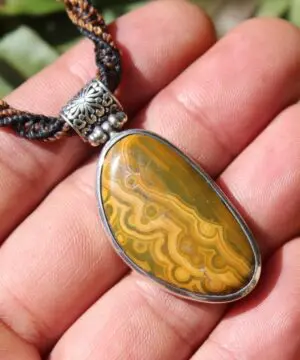 Alternative view of Natural Ocean Jasper Necklace, Australian made macrame cord, Healing Crystal Pendant, Handcrafted Gemstone Jewelry, Boho Statement Necklace