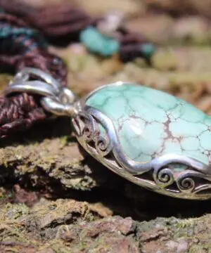 Tibetan Turquoise Silver Pendant, Elven Turquoise Necklace, Australian made Elven Macrame Cord Healing Crystal Jewelry , Christmas gift idea