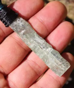 Alternative view of Australian GEM Kyanite Pendant Necklace, Elven Green KYANITE , raw crsytal Healing Jewelry, Australian Made Macrame Cord, magic green stone