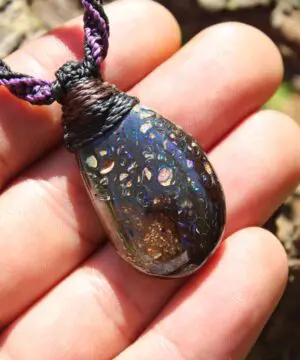 Alternative view of Koroit Opal Pendant, Purple Boulder Opal Necklace, Australian Opal Jewelry, Handcrafted Tribal Macrame Cord, Boho Gift Gemstone Statement