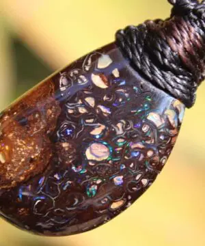 Koroit Opal Pendant, Purple Boulder Opal Necklace, Australian Opal Jewelry, Handcrafted Tribal Macrame Cord, Boho Gift Gemstone Statement