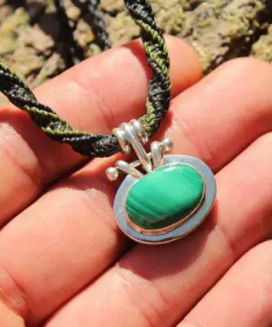 Alternative view of Silver Malachite Pendant Necklace, Australian made  macrame cord, Malachite Macrame Necklace,Silver Jewelry,gift for her him