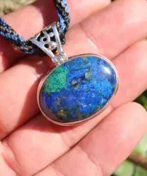 Alternative view of Silver Azurite Necklace ,Azurite Pendant,Australian make macrame cord, Chrysocola,Malachite,Azurite Pendant,Macrame jewelry,gift for her him