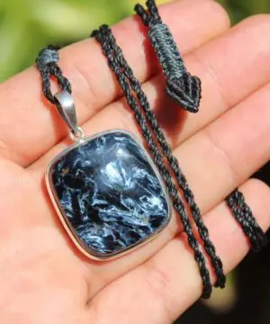 Alternative view of Pietersite Pendant, Pietersite Macrame necklace, Blue Tiger Talisman, gift for men, gif for her