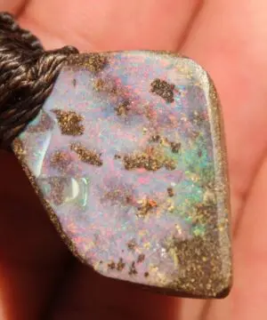 Fire Opal Macrame Jewelry, Elven Petrified Winton Opal Pendant Necklace, Australian made macrame cord Talisman, Unique Outback Gemstone Gift